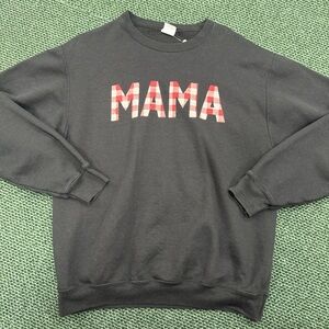 Black Sweater with Red Plaid 'MAMA' Design